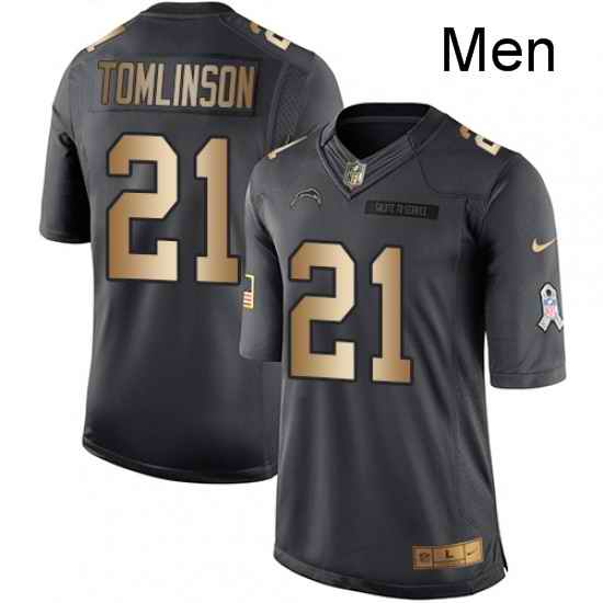 Men Nike Los Angeles Chargers 21 LaDainian Tomlinson Limited BlackGold Salute to Service NFL Jersey